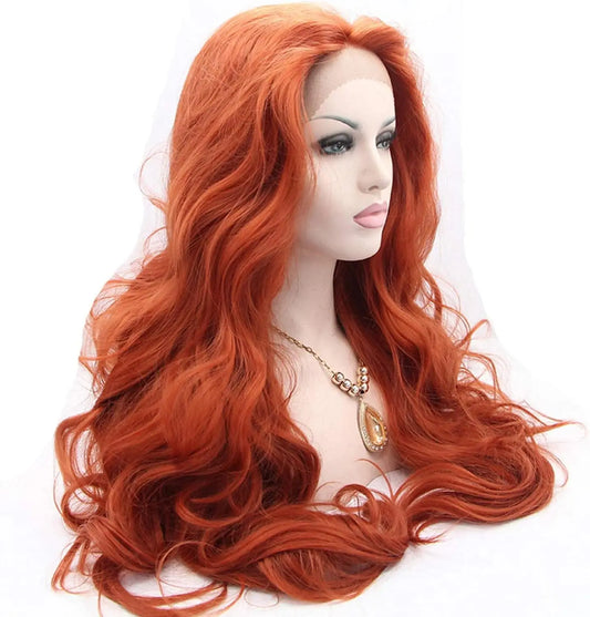 Sylvia Wig Long Copper Red Wig Long Natural Wavy Free Part Auburn Gluess Lace Front Wigs Heat Resistant Synthetic Hair Wig