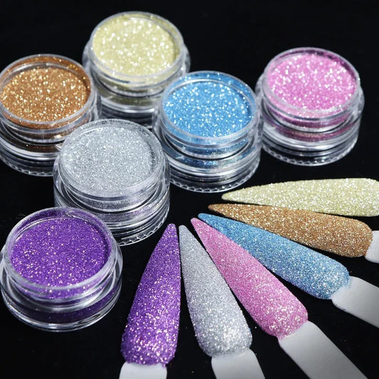 6Pc/Set Iridescent Nail Fine Glitter Sugar Powder Colorful Chrome Pigment Dust for UV Nail Polish Nails Decoration Accessories