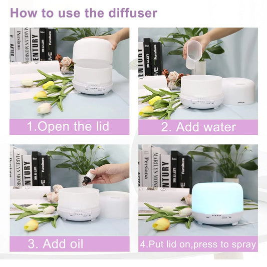 500ML Aromatherapy Oil Diffuser, Auto Shut Off (When Water Run Out) Essential Oil Aroma Diffuser Remote Control  for Home Office