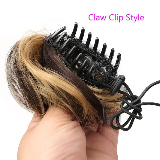 Synthetic Claw Clip-on Hair Chignons  Buns Curly Hair Clip Heat Resistant Womens Hair Golden White Gray Bun Wigs