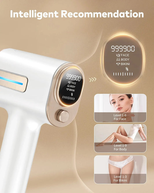 IPL Laser Hair Removal Device, 9 Levels 999900 Flashes Permanent Painless Epilator, Whole Body Treament At Home For Women Men