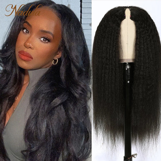 Nadula Hair Kinky Straight V Part Wig Human Hair Brazilian Hair Wigs V Shape Glueless Human Hair Wigs No Leave Out