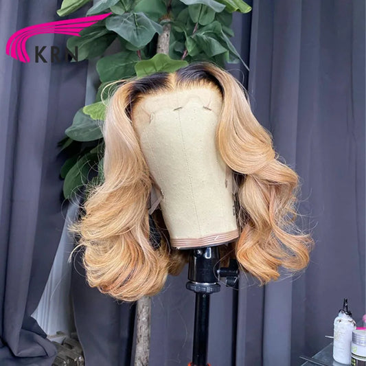 KRN Human Hair Ombre Blonde Color 13x4 Middle Part Wigs For Women Brazilian Human Hair Closure Wig 13x6 Transparent Lace Wigs