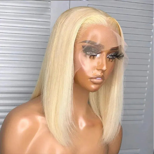 Soft Preplucked 613 Honey Color 14Inch 180Density Short Bob Lace Front Wig With Baby Hair Synthetic Glueless Daily Wear Wigs