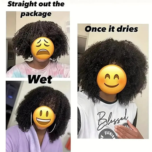 Short Afro Kinky Curly Wig With Bangs Ready to Go Human Hair Afro Kinky Wig Glueless Full Machine Made Wig 200% Density Remy