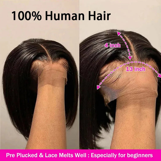 Short Bob Hair Wig Human Hair Brazilian 4x4 Closure Straight Lace Front Wigs For Women Transparent 13x4 HD Lace Frontal Wig