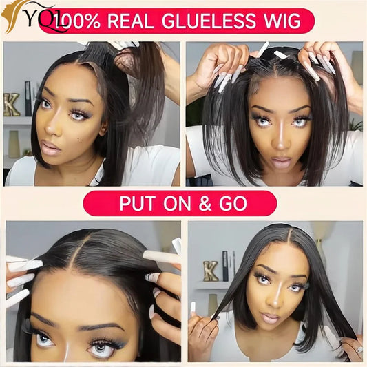 Glueless Bob Hair Wig Human Hair Ready To Wear Straight Transprent 4x4 Lace Closure Wigs For Women Human Hair