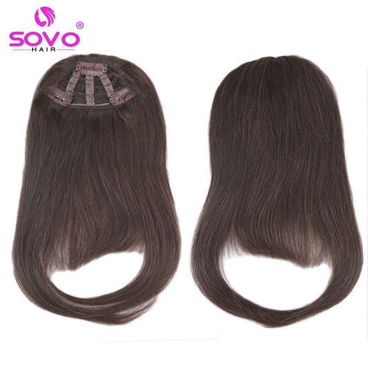 SOVO Human Hair Bangs 3 clips in Straight European Remy Natural Human Hair Fringe Blonde Brown Color 8 inch 20g Front Bang