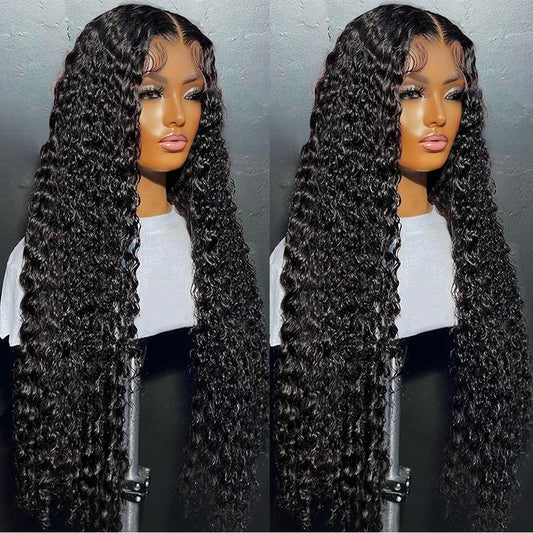Deep Wave 13x4 13x6 HD Lace Frontal Human Hair Wigs Water Wave Transparent Curly Wigs 360 Glueless Full Lace Wig For Black Women