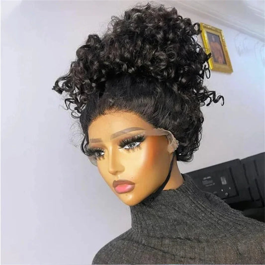 QW26"Long Black 180%Density Soft Kinky Curly Lace Front Wigs For Women Baby Hair Preplucked Daily Wear Glueless Synthetic Wigs