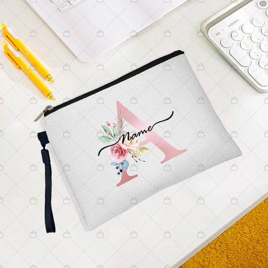 Letter Personalized Custom Name Cosmetic Makeup Bag Travel Kit Bags Teacher Appreciation Gift Small Cosmetics Pouch Pencil Case