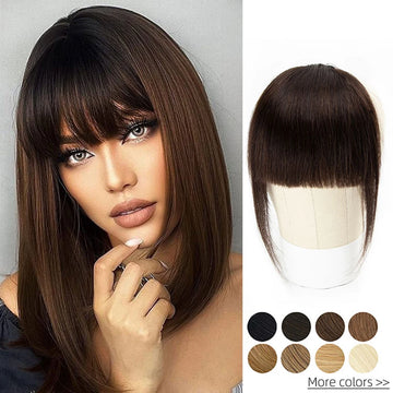 Isheeny 8" Nautral Black 3 Clips In Human Hair Bangs Straight Hair Piece With Two Side Corner 20g Extensions Clip Hair