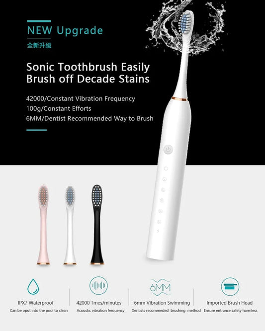 Smart Electric Toothbrush USB Rechargeable Teeth Clean Whitening Sonic Toothbrush Timing Tooth Brush With Replacement Heads