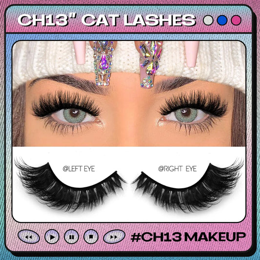 GROINNEYA Cat Eye Lashes Faux Mink Eyelashes Natural long Winged End Eye Elongated Eyelashes Faux Cils Eyelashes Extension