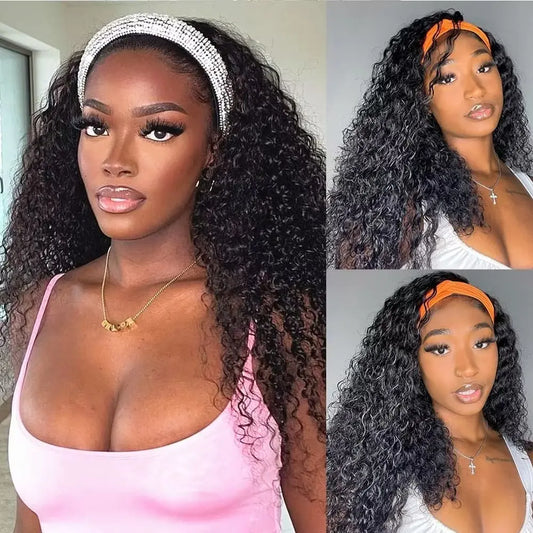 Human Hair Headband Wig Kinky Curly Glueless Full Machine Made Brazilian Remy Human Hair Wigs For Women 180% Density EMOL Hair