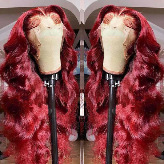 Burgundy 99J 13x6 Body Wave Lace Front Human Hair Wig HD Transparent Lace Frontal Wigs Brazilian Red Colored Remy Wigs for Women