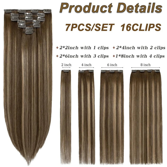 Rich Choices 7pcs Clip in Hair Extensions Real Human Hair Omber Chocolate Brown to Blonde Hairpieces For Women Double Weft