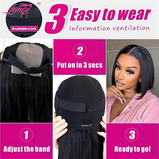 Glueless Wig Human Hair Ready To Wear Straight 4x4 HD Transparent Lace Closure Human Hair Wig Short Straight Bob Wig For Women