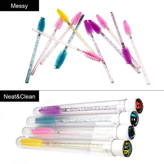 50pcs Reusable Eyelash Brush Tube Disposable Eyelash Wands Eyebrow Brush Replaceable Dust-proof Sparkling Broken Diamond Bottom