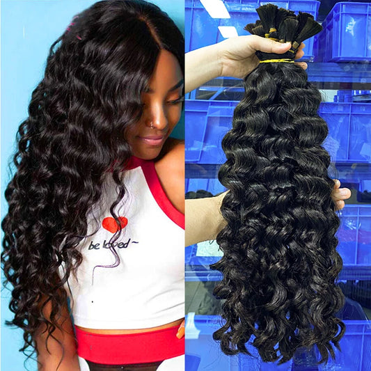 Deep Wave Human Bulk Hair For Braiding No Weft Human Hair Bundles 1B# Natural Black Bulk Hair Extensions For Women 18-30inches