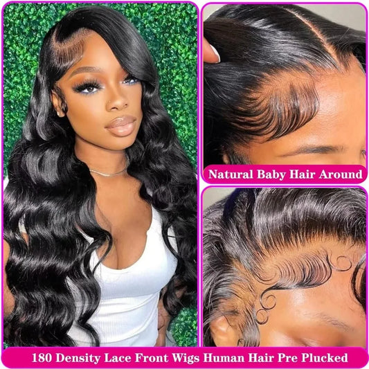 Body Wave Lace Front Wigs Human Hair Pre Plucked 180 Density 13x4 HD Transparent Frontal Glueless Wigs for Black Women