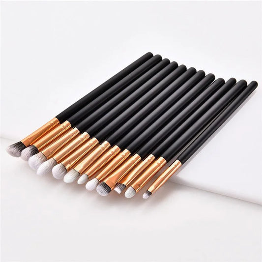 Wood handle eye shadow eyebrow eyeliner pen Makeup brush professional eye Makeup brush set 12PCS