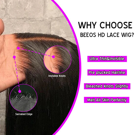 BEEOS Ultra Fitted 13x6 HD Lace Frontal Wigs Pre plucked Body Wave 13x4 HD Full Frontal Human Hair Wigs For Women Glueless Lace