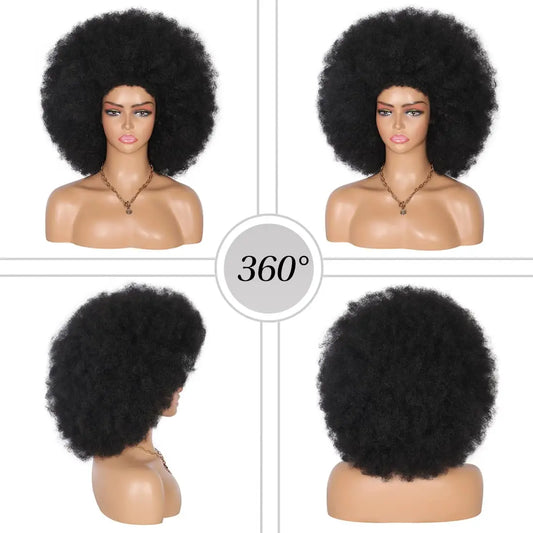 Afro Curly Wigs for Black Women Glueless Wear and Soft Black Afro Wigs Large Bouncy and Soft Natural Looking Full Wigs