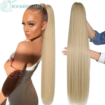 Long Straight Ponytail Synthetic 32 Inch Drawstring Pony Fiber Heat-Resistant Clip-In Hair Extension For Women Natural Looking