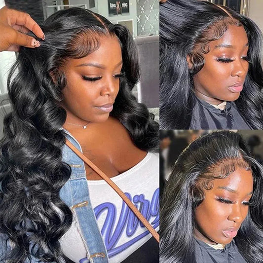 Body Wave Lace Frontal Human Hair Wig 13x4 30 32 inch Natural Black Glueless Peruvian Hair Wigs Special 180% Density For Women