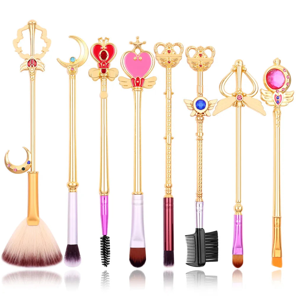 8pcs/set Sailor Moon Makeup Brushes Cartoon Figure Tsukino Usagi Wand Women Foundation Blush Eyeshadow Cosmetics Brushes Kits