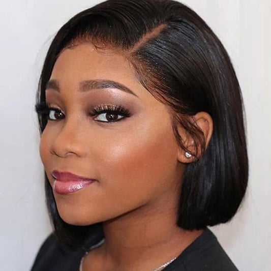 Glueless Short Bob Straight Human Hair Wigs 13x4 Transparent Lace Frontal Wig Pre Plucked 100% Human Hair Lace Closure Wig 180%