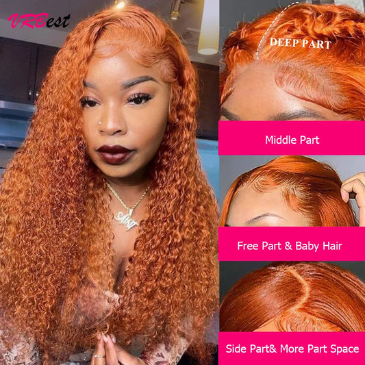 Ginger Orange Lace Front Wig Deep Wave Curly Full Lace Front Human Hair Wigs Water Wave HD Lace Frontal Wig Factory Price
