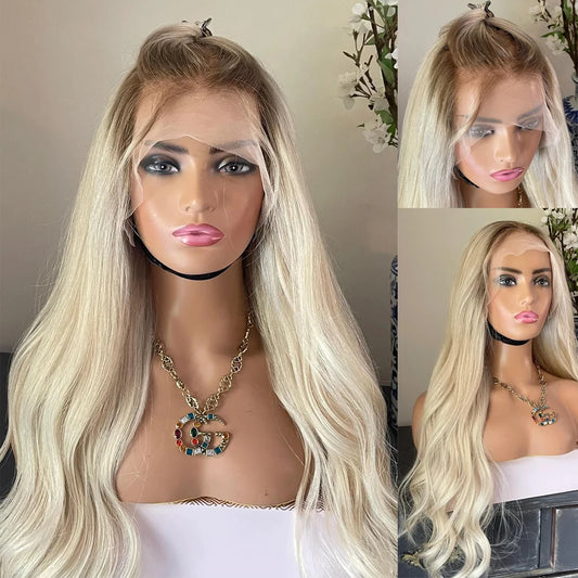 Ombre Blonde Lace Front glueless Wig Human Hair 613 Colored Wigs For Women Long Straight Brazilian Transparent 13x4 lace Frontal