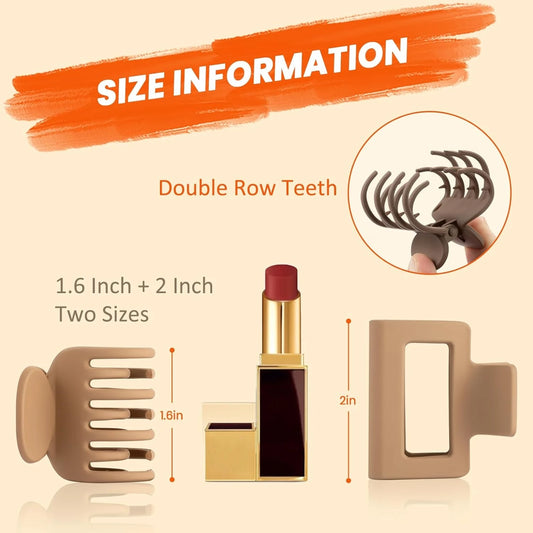 8PCS edium Claw Hair Clips for Women  Matte 2" Rectangle & 1.6" Double Row Teeth Small Hair Claw Clips for Thin/Medium Fine Hair