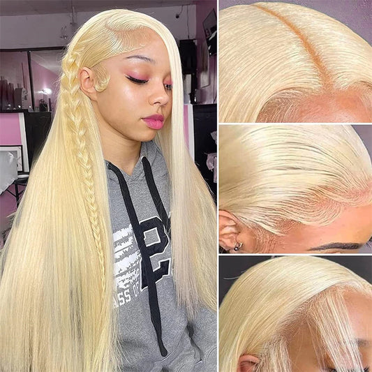613 Color 13x4 Lace Front Wig Human Hair Wig For Women Honey Blonde Straight 13x4 Lace Frontal 30 Inch Preplucked Human Hair Wig