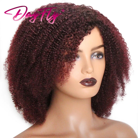 Ombre Kinky Curly Wig Curly Human Hair Wig With Bangs For Women Colored Brazilian Hair Wig T1b 30 99j 150% Machine Made Wig
