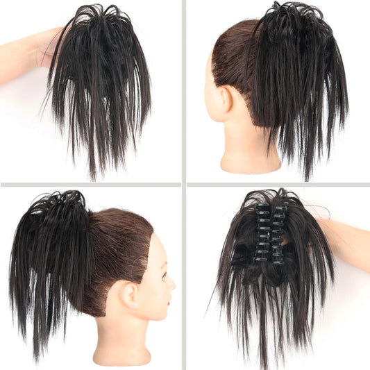 Synthetic Claw Clip Messy Bun Hair Extensions Fluffy Chignon Black Blonde Hair Bun Updo False Natural Hairpiece For Women