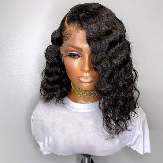 13x5x2 Loose Deep Wave Bob Human Hair Wigs for Women Glueless Ocean Wave Side Part Lace Wig Brazilian Perruque Cheveux Humains