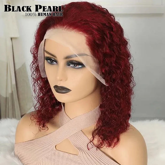 Burgundy Lace Front Wigs Transparent HD Lace Wig Pixie Cut Wigs For Black Women Colored Curly Human Hair Wigs Pre Plucked