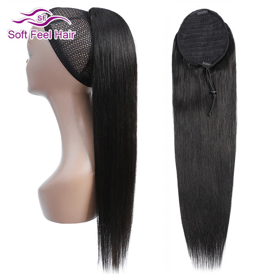 Drawstring Ponytail Human Hair Extensions Clip In Straight Human Hair Wrap Around Ponytail Brazilian Natural Hair Soft Feel Hair