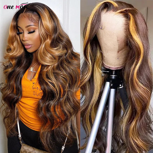 Glueless Highlight Wig Human Hair Body Wave Lace Front Wig 13x4 Honey Blonde Lace Front Human Hair Wigs Pre Plucked