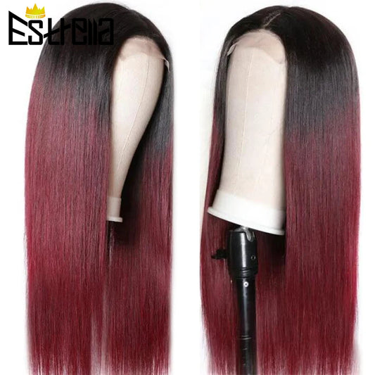 Ombre Red Brazilian 99J Straight Hair Lace Wigs Human Hair Pre Plucked 4x4 Lace Closure Human Hair Wigs Long Remy Hair For Women