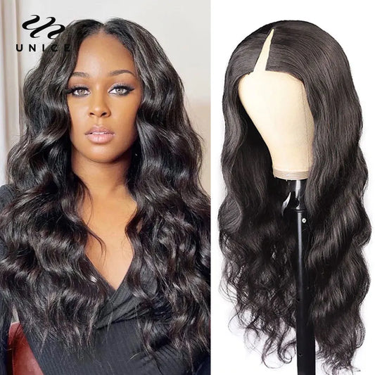 UNice Hair V Part Wig Human Hair New U Part Wig Natural Body Wave V Part Wig No Sew In V Shape Glueless Wig Mininal Leave Out