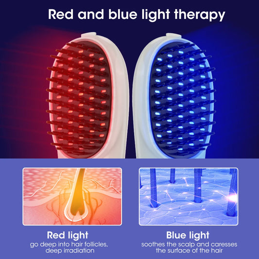 Electric Infrared Ray Massage Comb Red and Blue Light Therapy  Hair Growth 3 Modes Vibration Head Scalp IPL Massager Wireless