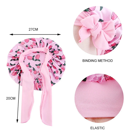 New Wide Band Kids Satin Bonnet Sleep Cap Silky Bonnet for Curly Hair Boy Girls Adjustable Sleep Night Cap Baby Bow HeadWrap