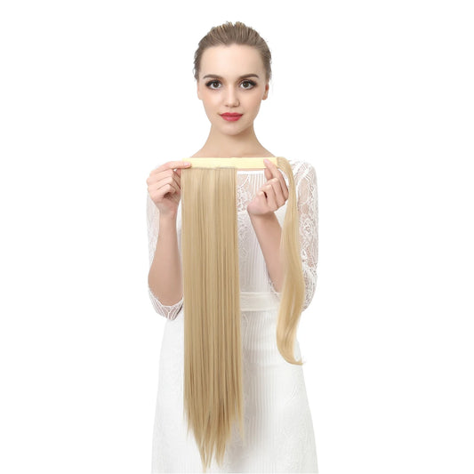 Synthetic Straight Long Natural Hair Ponytail Extension Wrap Around Clip in Hair Piece Curly Pony Tail For Woman Fake Hairpiece