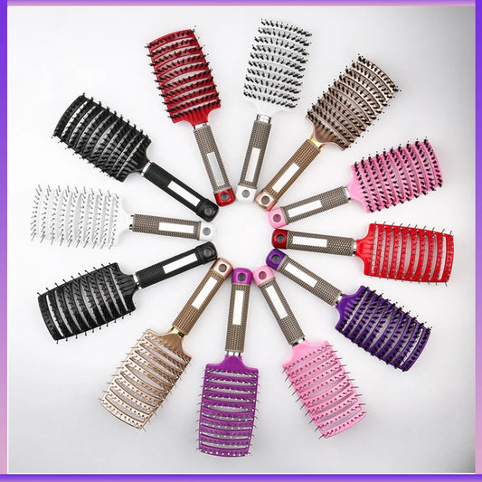 Bristle&Nylon Hair Brush Girls Hair Scalp Massage Comb Women Wet Curly Detangle Hair Brush for Salon Hairdressing Styling Tool