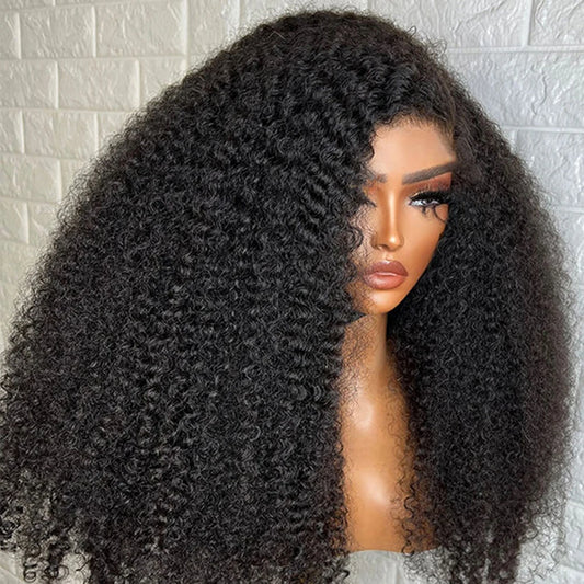 300% Density Kinky Curly Human Hair Wig For Women Raw Indian Hair 13X4 Hd Transparent Lace Frontal Wig 12-30 Inch Natural Color