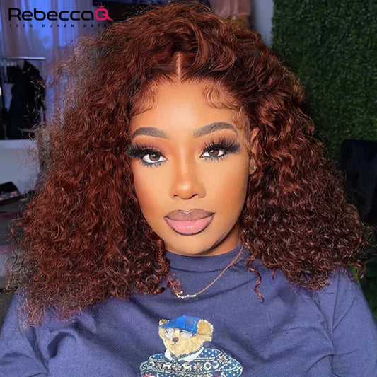 Red Brown Short Jerry Curly Bob Wig 13x6x1 Lace Front Human Hair Wigs For Women Mahogany Red Brown Lace Front Kinky Curly Wig